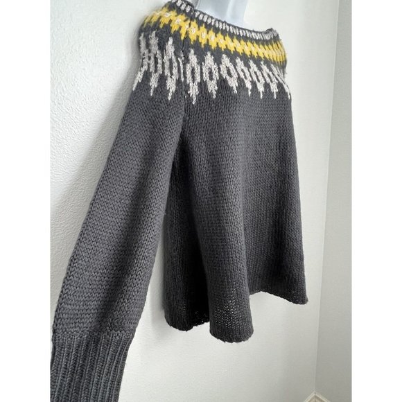 Umgee Sweater Womens Gray Nordic Fair Isle Chunky Knit Pullover Balloon Sleeve - Picture 2 of 6
